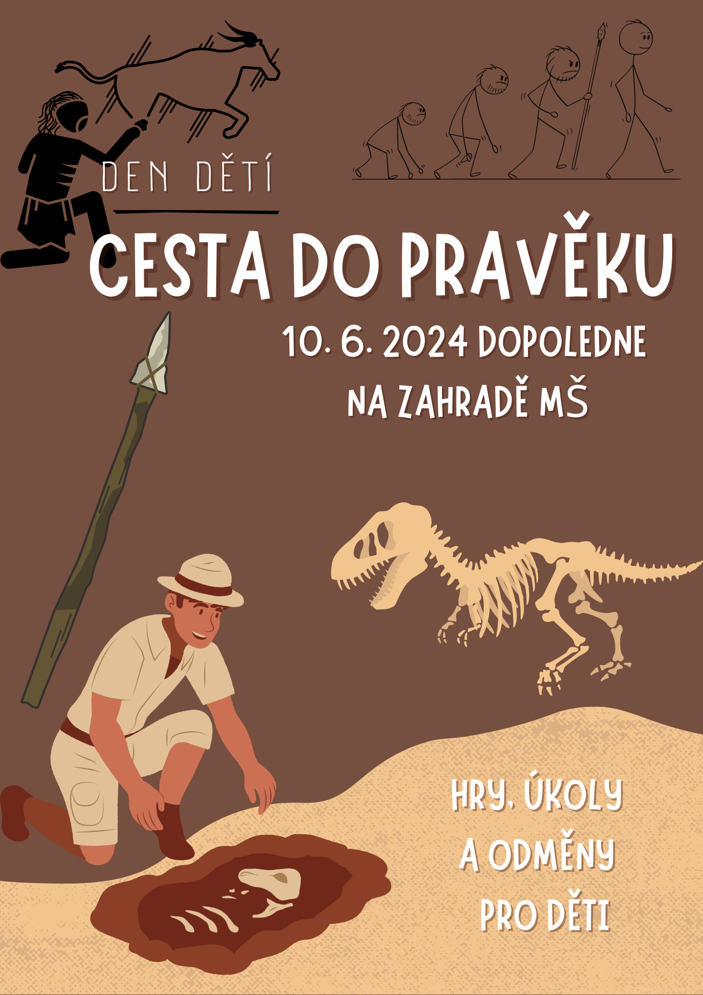 brown illustrative playful prehistory cover A4 document 